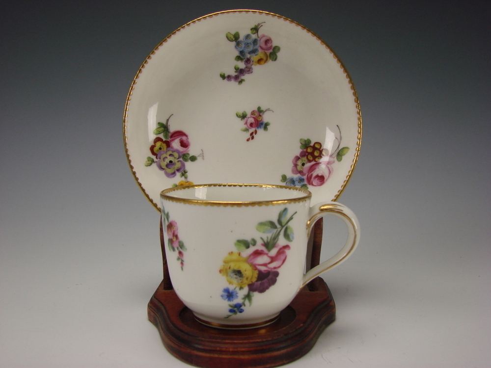 Antique French Sevres Hand Painted Porcelain Cup Saucer c1771 Antique French Sevres Hand Painted Porcelain Cup Saucer c1771