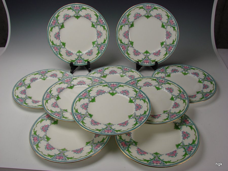 c1890 English Minton Enameled Porcelain Dinner Plate Set of 10 c1890 English Minton Enameled Porcelain Dinner Plate Set of 10