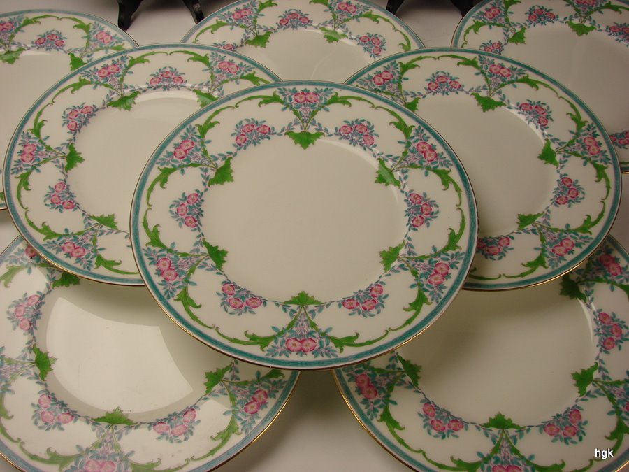c1890 English Minton Enameled Porcelain Dinner Plate Set of 10 c1890 English Minton Enameled Porcelain Dinner Plate Set of 10