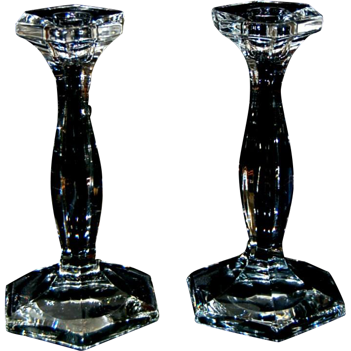 Pair of Antique Heisey Crystal Glass 7 1/2" Candlesticks Pair of Antique Heisey Crystal Glass 7 1/2" Candlesticks