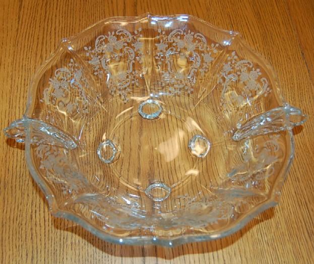 Meadow Rose Crystal Etching by Fostoria 10 5/8" Baroque 4 toed Bowl Meadow Rose Crystal Etching by Fostoria 10 5/8" Baroque 4 toed Bowl