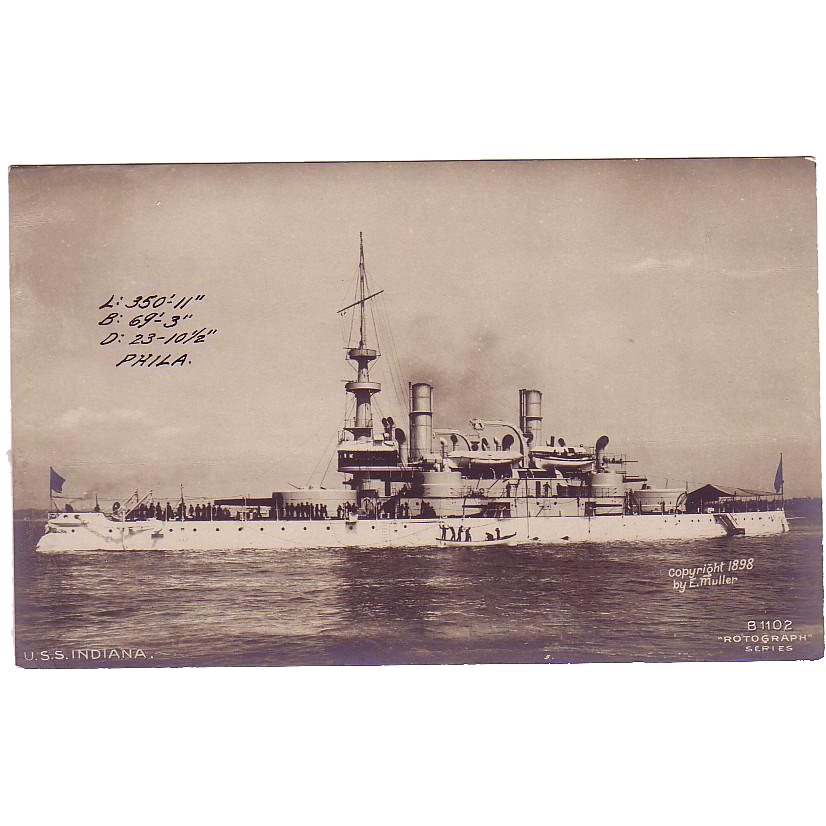 RPPC Postcard with Photographic Image of "USS Indiana" RPPC Postcard with Photographic Image of "USS Indiana"