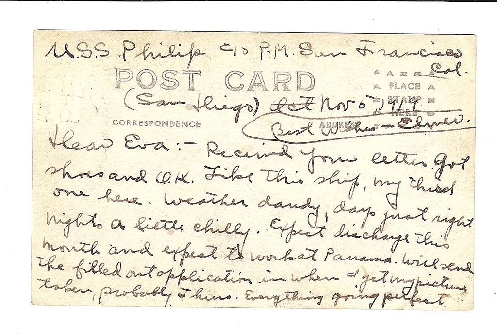 RPPC of a Sailor in Uniform " USS Philip " dated 1919 RPPC of a Sailor in Uniform " USS Philip " dated 1919