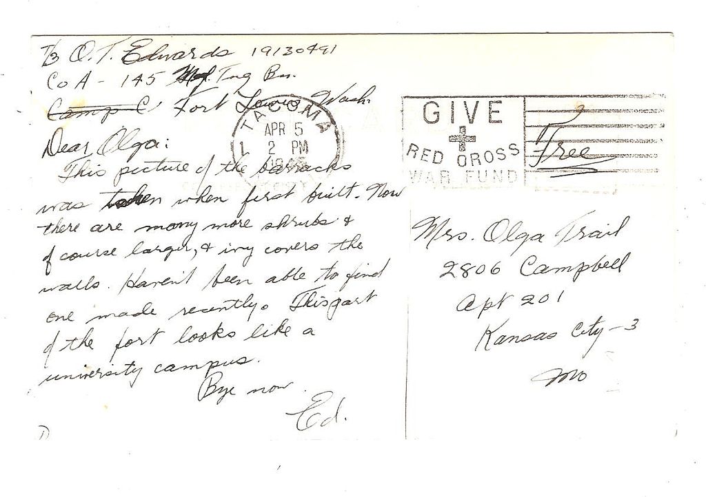 Postcard "WWII Barracks Fort Lewis Washington" Postcard "WWII Barracks Fort Lewis Washington"