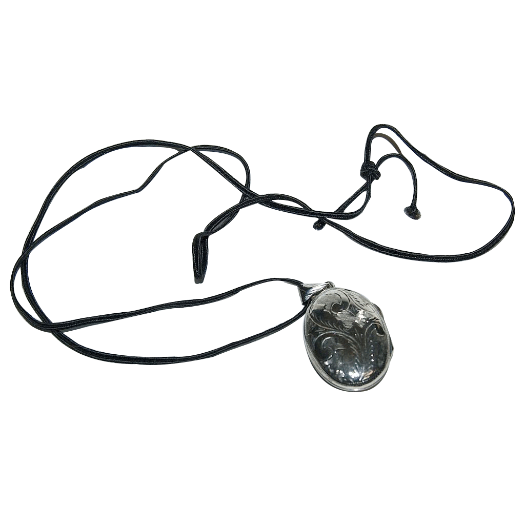 Sterling Locket with Black Cord Necklace Sterling Locket with Black Cord Necklace