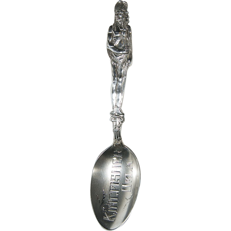 Full Figured 3D Indian Sterling Souvenir Spoon of Kingfisher, Oklahoma Full Figured 3D Indian Sterling Souvenir Spoon of Kingfisher, Oklahoma