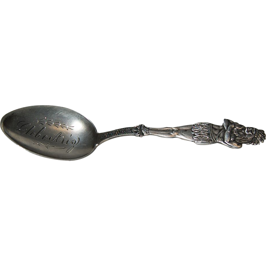 Sterling Silver Souvenir Spoon "Indian Chief Globe Arizona" Sterling Silver Souvenir Spoon "Indian Chief Globe Arizona"