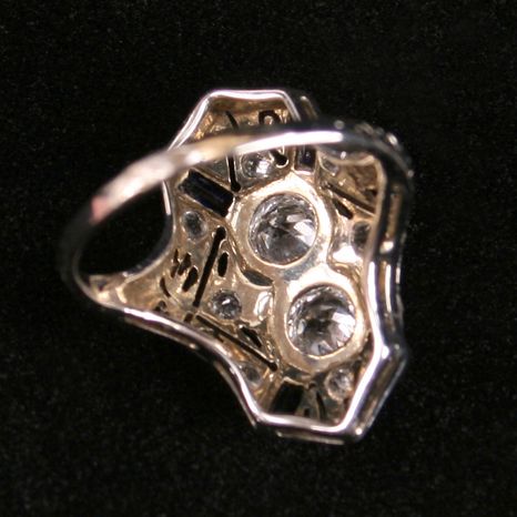 Fine 18K gold Diamond Deco filigree ring--c1920's Fine 18K gold Diamond Deco filigree ring--c1920's