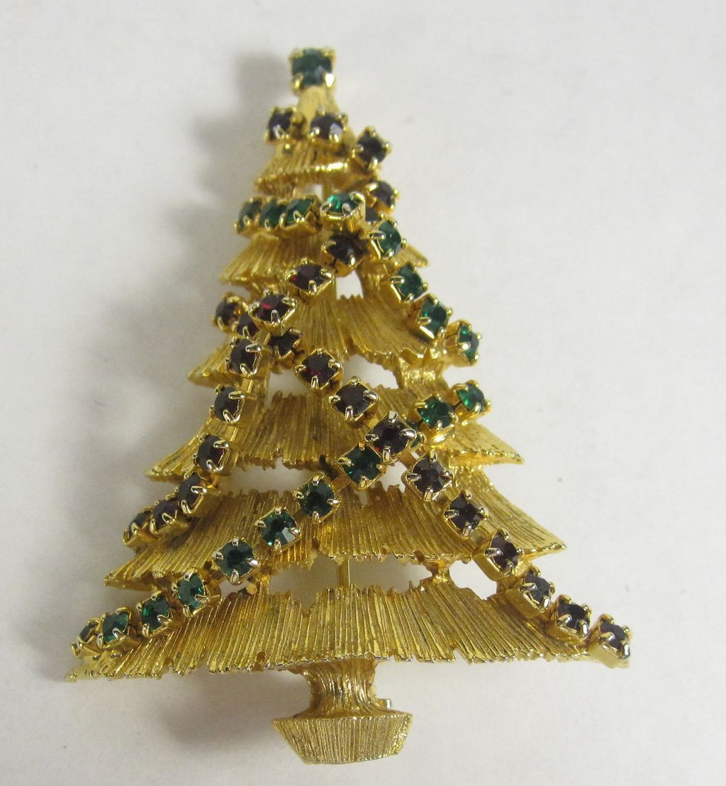 vintage christmas tree pin green red rhinestone garland vintage christmas tree pin green red rhinestone garland