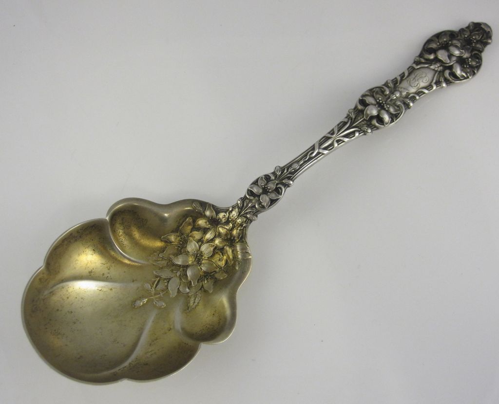 Antique Sterling Silver Serving Spoon by Alvin in Old Orange Blossom