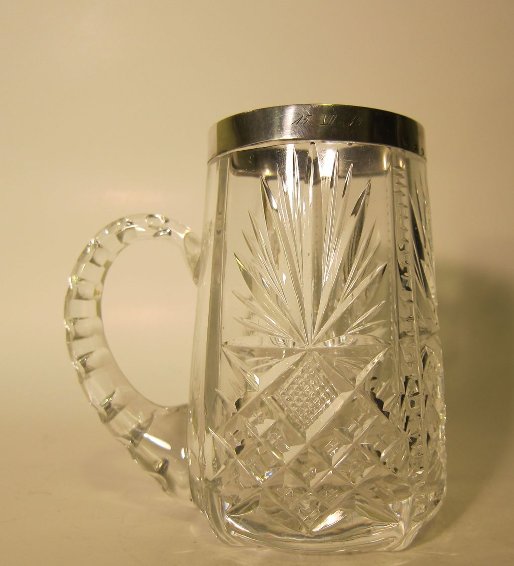 Cut Crystal and 875 Silver Estonian Silver Mug 1939 Cut Crystal and 875 Silver Estonian Silver Mug 1939
