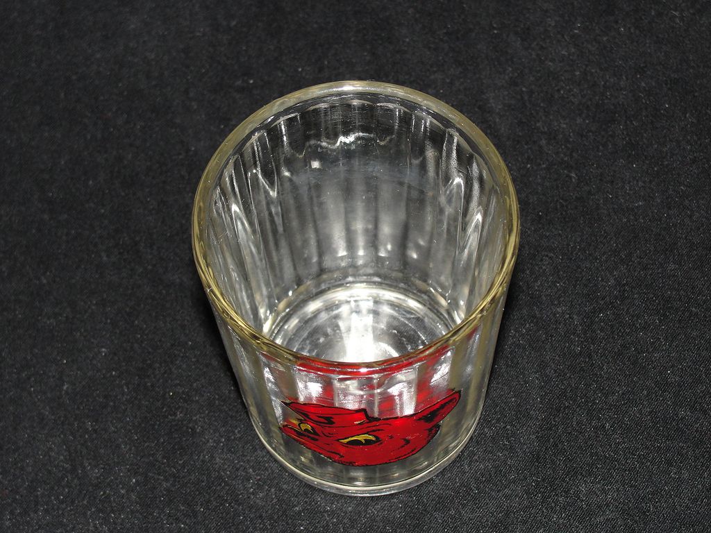 Vintage Ribbed Glass with Red Bear Vintage Ribbed Glass with Red Bear