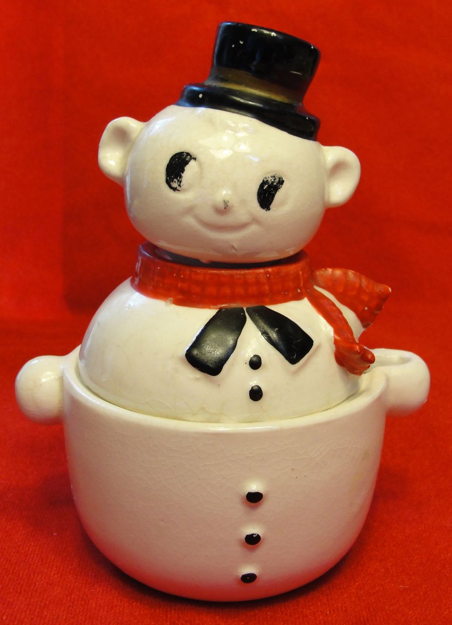 Three Piece Snowman Salt Pepper and Sugar or Jam Bowl Three Piece Snowman Salt Pepper and Sugar or Jam Bowl