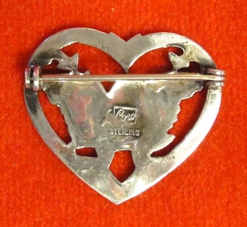 Coro Pegasus 1941 Sterling Silver Bird in Heart Pin Coro Pegasus 1941 Sterling Silver Bird in Heart Pin