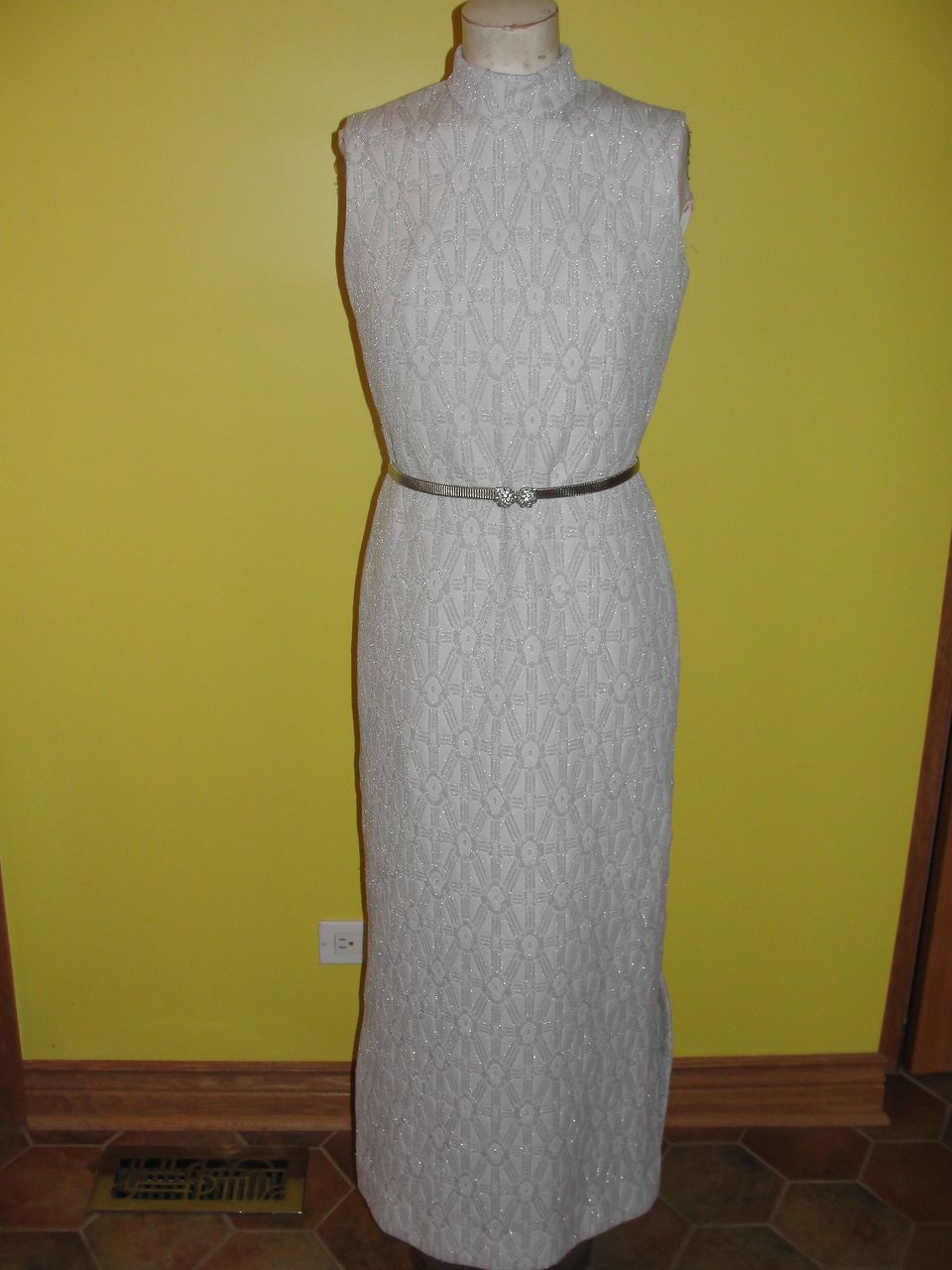 70's Slinky White and Silver Lurex Dress 70's Slinky White and Silver Lurex Dress