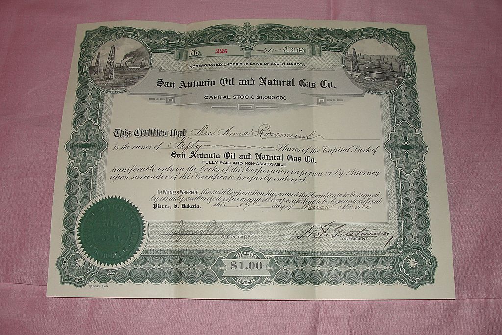 50 Shares San Antonio Oil and Natural Gas Co Stock Certificate #226 50 Shares San Antonio Oil and Natural Gas Co Stock Certificate #226