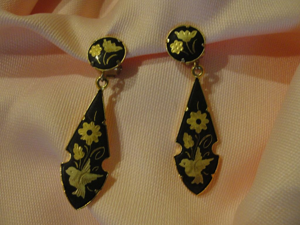 Damascene Dangle Clip-on Earrings - Free shipping Damascene Dangle Clip-on Earrings - Free shipping