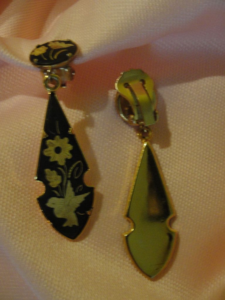 Damascene Dangle Clip-on Earrings - Free shipping Damascene Dangle Clip-on Earrings - Free shipping