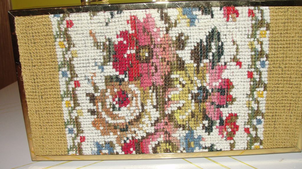 Lou Taylor - Miami - Needlepoint and Gold Tone Frame Purse/handbag Lou Taylor - Miami - Needlepoint and Gold Tone Frame Purse/handbag