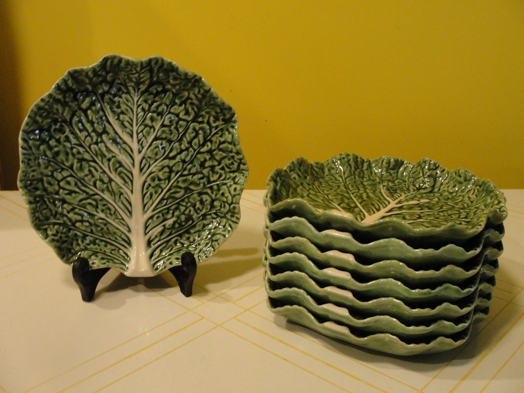 Bordallo Pinhiero Made in Portugal Green Cabbage Salad Plates from hodgepodgelodge on Ruby Lane