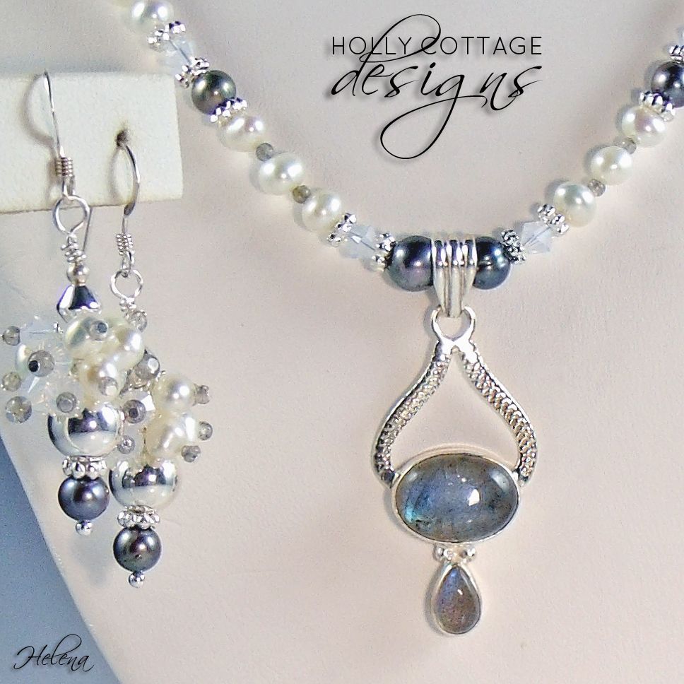 Artisan crafted cultured pearl necklace with Labradorite pendant Artisan crafted cultured pearl necklace with Labradorite pendant