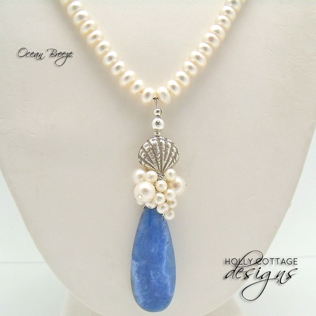 Artisan crafted Cultured Pearl and Blue Lace Agate Set Artisan crafted Cultured Pearl and Blue Lace Agate Set