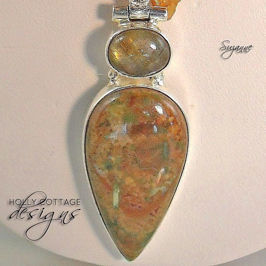 Artisan crafted necklace - Keishi cultured pearls with gemstone pendant Artisan crafted necklace - Keishi cultured pearls with gemstone pendant