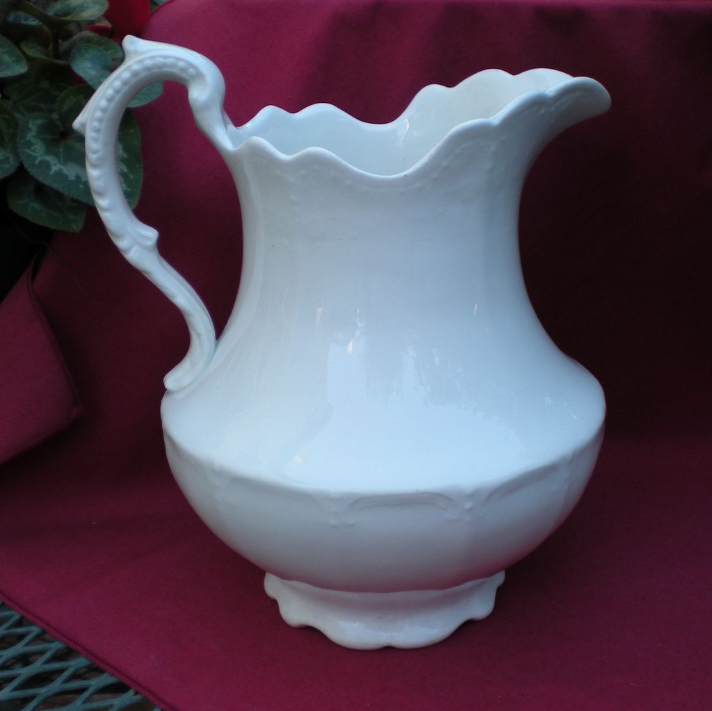 Antique White Ironstone Pitcher - Victorian Style - C Antique White Ironstone Pitcher - Victorian Style - C