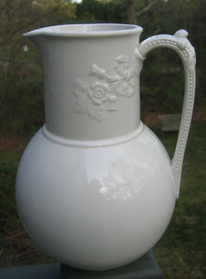 Antique 19th Century White Ironstone Ewer / Pitcher Britannia Antique 19th Century White Ironstone Ewer / Pitcher Britannia
