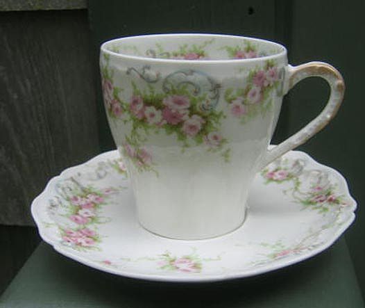Antique Haviland Limoges Demi Cup & Saucer Schleiger 340 Roses & Ribbons Antique Haviland Limoges Demi Cup & Saucer Schleiger 340 Roses & Ribbons
