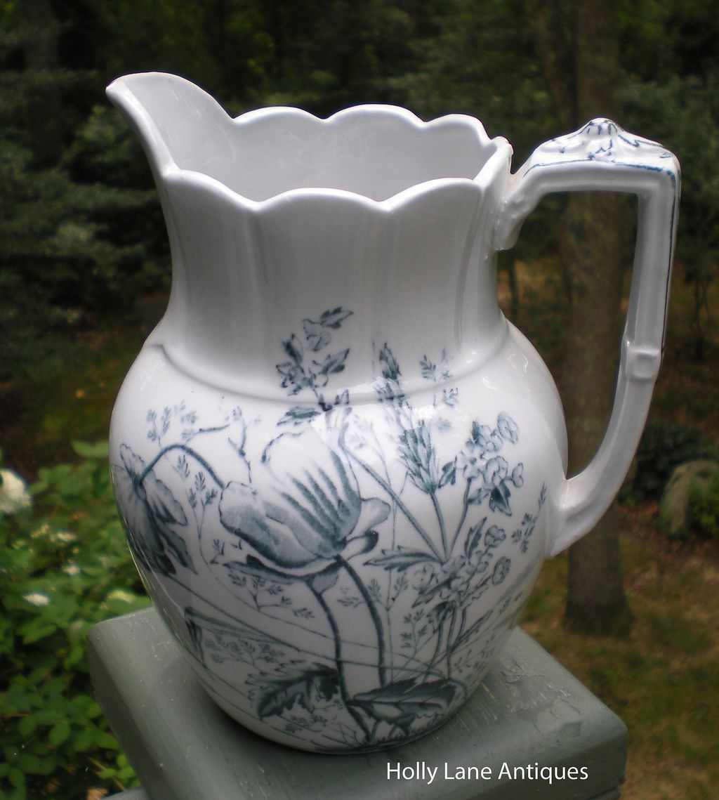 Antique Blue Transfer Ware Pitcher Poppy Pattern Antique Blue Transfer Ware Pitcher Poppy Pattern