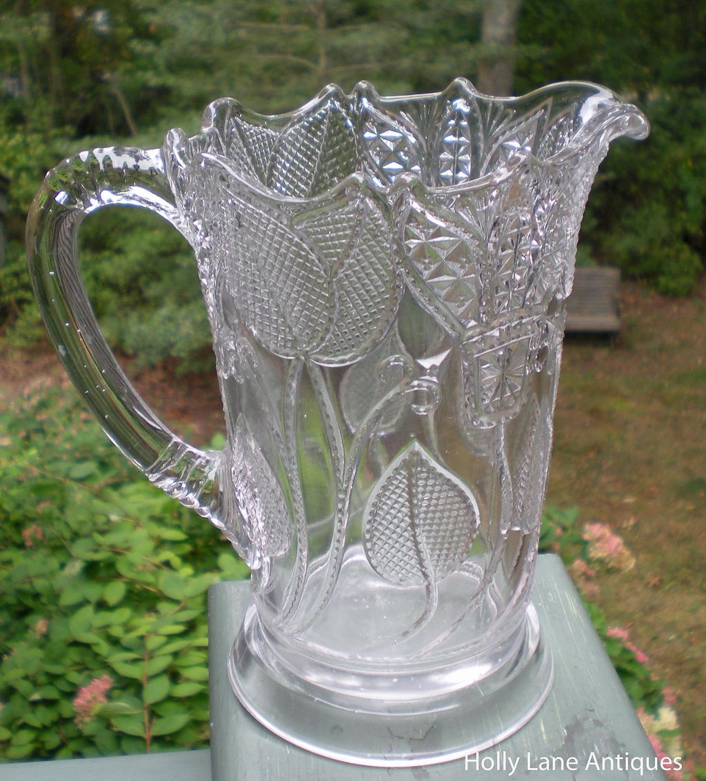 Early American Pressed Glass Pitcher Beaded Tulip Early American Pressed Glass Pitcher Beaded Tulip