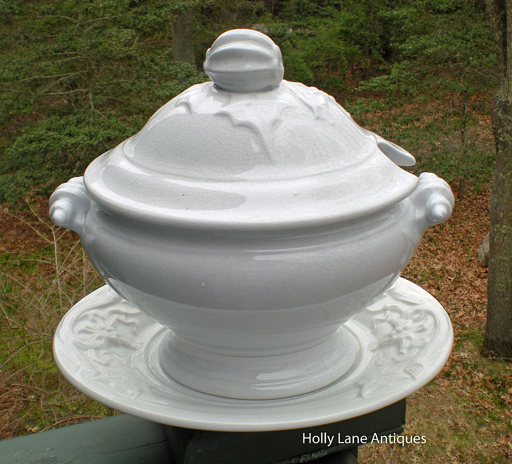 Early English White Ironstone Covered Sauce Tureen Squash On Vine Shape Early English White Ironstone Covered Sauce Tureen Squash On Vine Shape