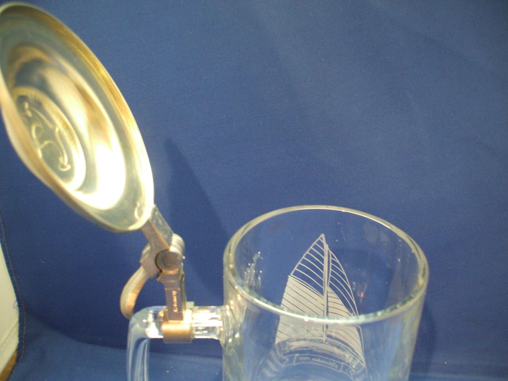 Old Spice Glass Stein Pewter Lid Columbia 1901 Sailboat Old Spice Glass Stein Pewter Lid Columbia 1901 Sailboat