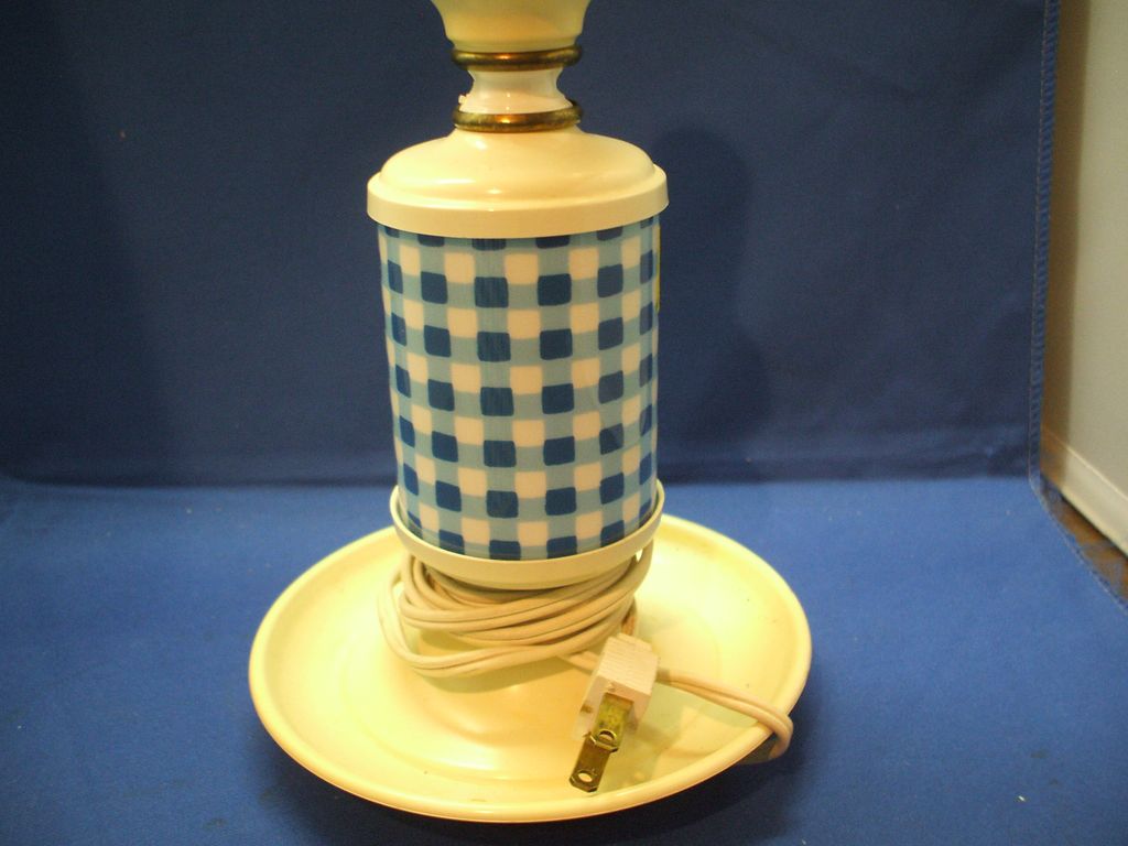 Blue Gingham Plastic Electric Lamp & Shade Blue Gingham Plastic Electric Lamp & Shade