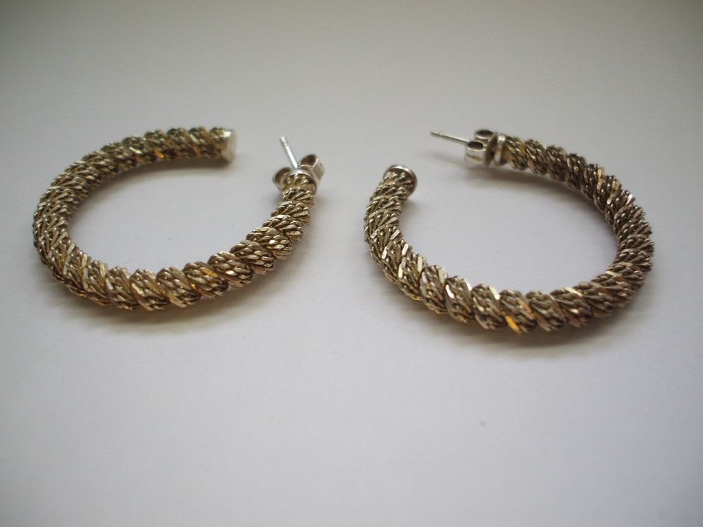 Large Glittery Sterling Silver Hoop Earrings Large Glittery Sterling Silver Hoop Earrings
