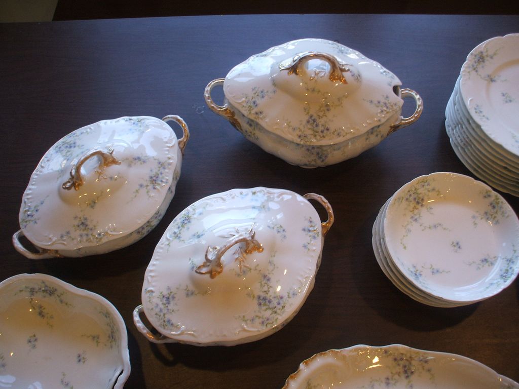 Theodore Haviland Limoges France Blue Floral Set 56 Pcs Schleiger 314-G Theodore Haviland Limoges France Blue Floral Set 56 Pcs Schleiger 314-G