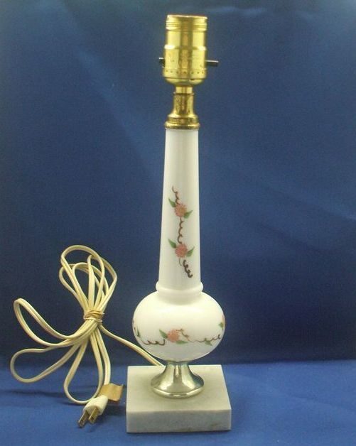 milk Glass Painted Stick Milk with from lamp Base marble Hand Flowers base   Thin Lamp  Marble Tall glass