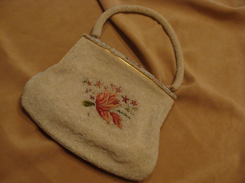 *1940's: Shimmering Beaded and Embroidered French Evening Handbag *1940's: Shimmering Beaded and Embroidered French Evening Handbag