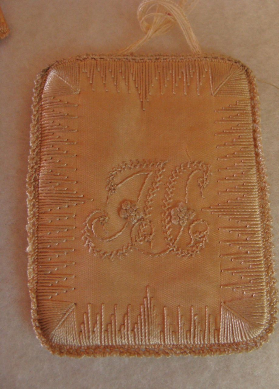 Antique: Satin & Silk Embroidery Scapular Relic Antique: Satin & Silk Embroidery Scapular Relic