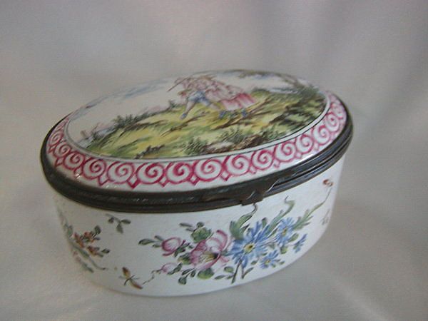 RARE 18th C Museum Quality Veuve Perrin Faience Oval Domed Box RARE 18th C Museum Quality Veuve Perrin Faience Oval Domed Box