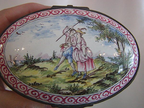 RARE 18th C Museum Quality Veuve Perrin Faience Oval Domed Box RARE 18th C Museum Quality Veuve Perrin Faience Oval Domed Box