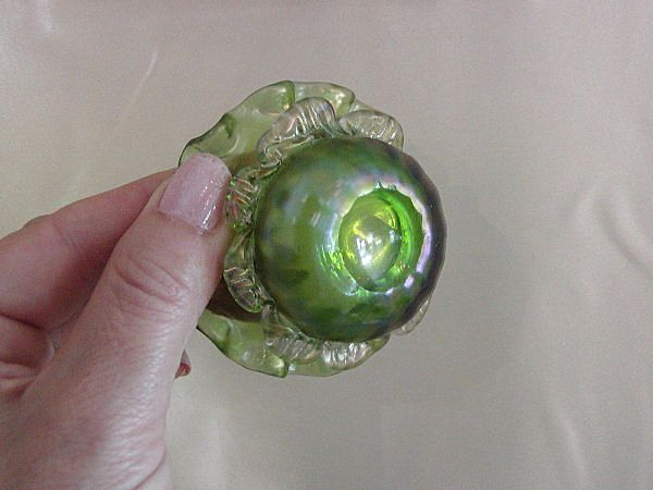 Superb Loetz Art Glass Ruffled Open Salt w/Silverplate Stand Superb Loetz Art Glass Ruffled Open Salt w/Silverplate Stand