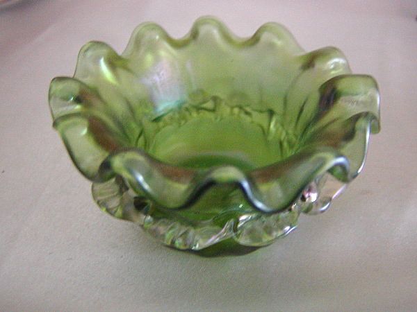 Superb Loetz Art Glass Ruffled Open Salt w/Silverplate Stand Superb Loetz Art Glass Ruffled Open Salt w/Silverplate Stand