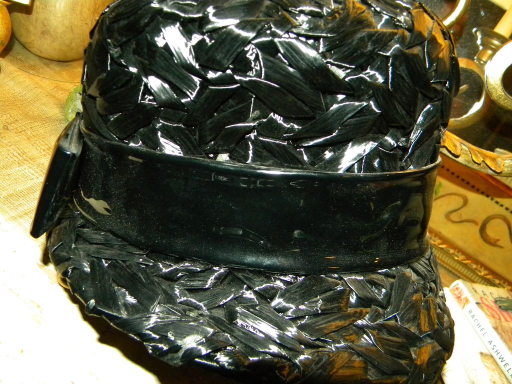 VTG Black Raffia Straw Cloche Hat VTG Black Raffia Straw Cloche Hat