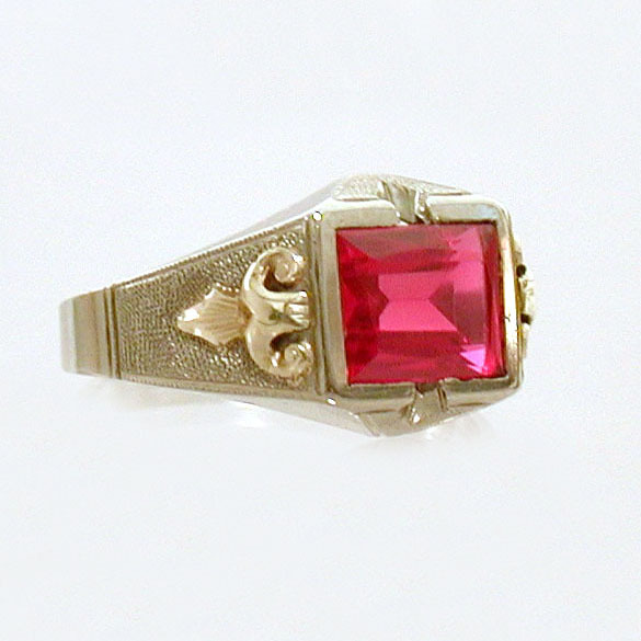Art Deco Era Emerald Cut Ruby 10k White & Yellow Gold Ring Art Deco Era Emerald Cut Ruby 10k White & Yellow Gold Ring