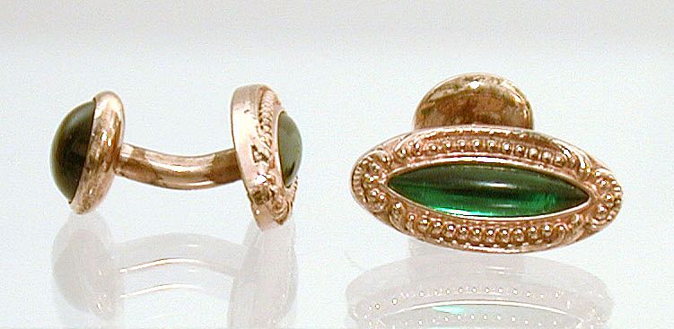 Antique Cufflinks with Bright Green Glass Jewels Antique Cufflinks with Bright Green Glass Jewels