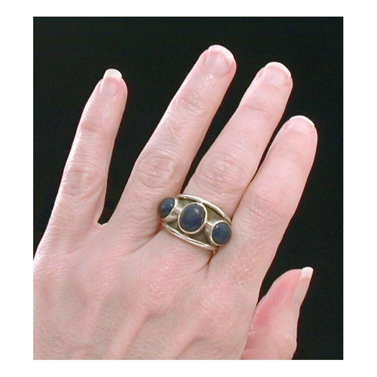 Stylish Triple Dark Denim Lapis Stone Sterling Wide Ring Stylish Triple Dark Denim Lapis Stone Sterling Wide Ring