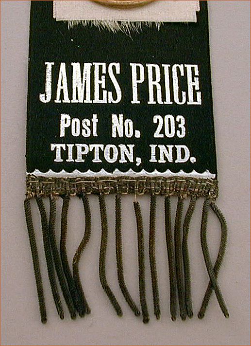 GAR Grand Army of the Republic Memoriam Badge Ribbon James Price Post 203 Tipton Indiana GAR Grand Army of the Republic Memoriam Badge Ribbon James Price Post 203 Tipton Indiana