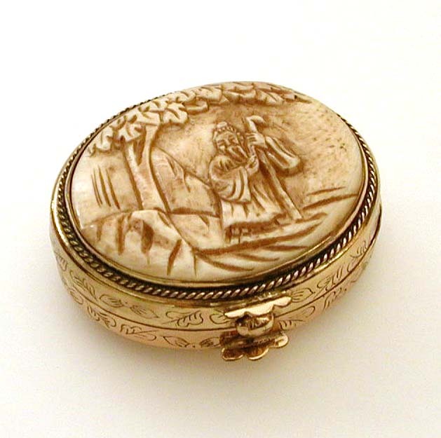 Chinese Pill or Trinket Box with Carved Ivory Lid Chinese Pill or Trinket Box with Carved Ivory Lid